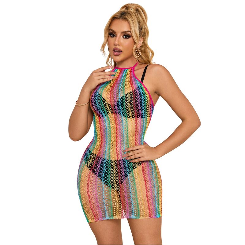 Subblime 952341 rainbow fishnet dress one size